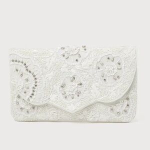 Used Once! Lulu’s Gorgeous Finish White Beaded Sequin Rhinestone Floral Clutch